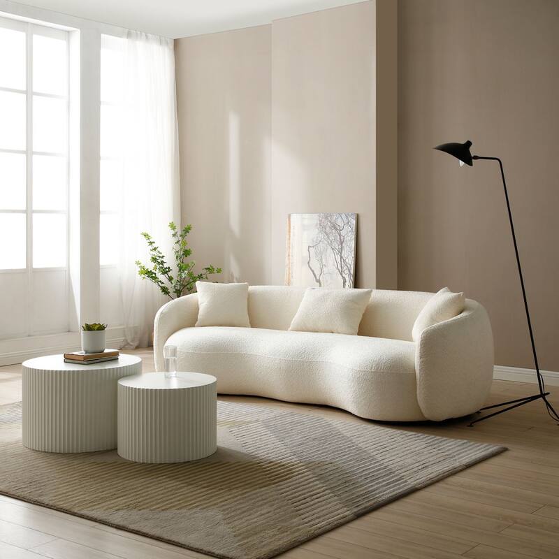 Minimalist Curved Sofa with Pillows - Soft Corduroy or Cozy Polar Fleece Upholstery