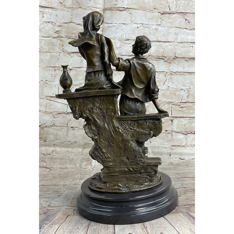 French Bronze Statue Sculpture Young Lovers Romance Anniversary Figure Decor 14 Inches X 7.5 Inches