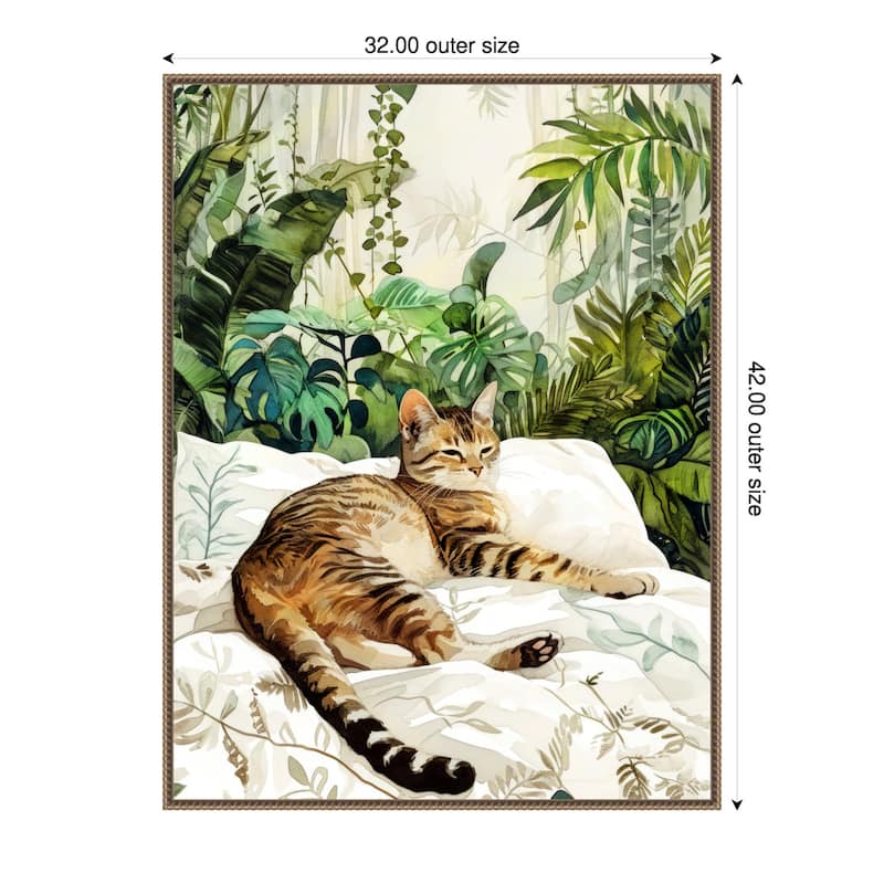 Cats Life Sleepy Time by Justyna Jaszke Framed Canvas Wall Art - 32 x 42 in
