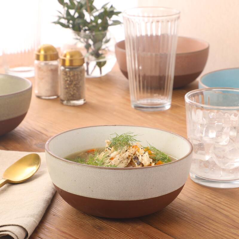 Gibson Elite William Crest 4 Piece Cereal Bowl Set, 6.25" Round Stoneware Reactive Glaze Finish, Soup, Dessert & Snack Bowls