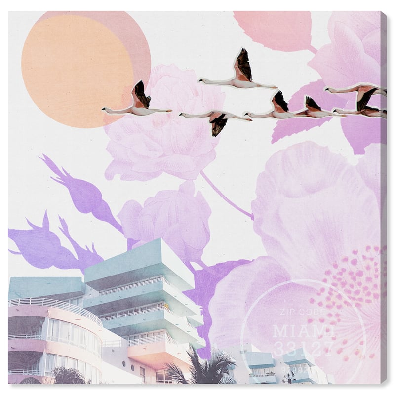 Wynwood Studio 'Miami Sunset' Nature and Landscape Wall Art Canvas Print Coastal Landscapes - Purple, White