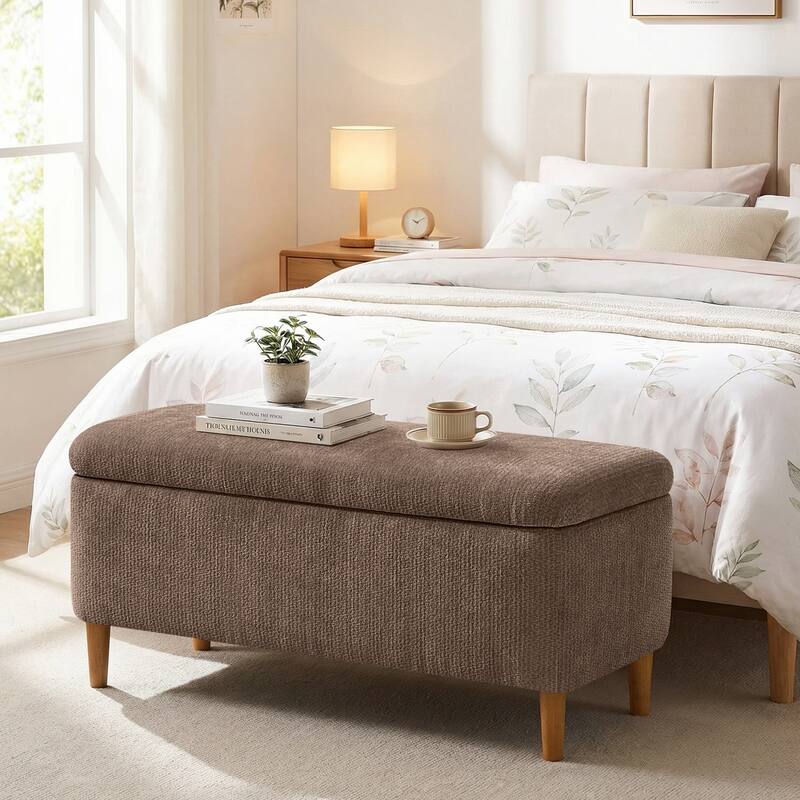 39in Soft Chenille Fabric Storage Ottoman Bench for Bedroom / Entryway Bed Foot / Living Room，Upholstered Entryway Bench