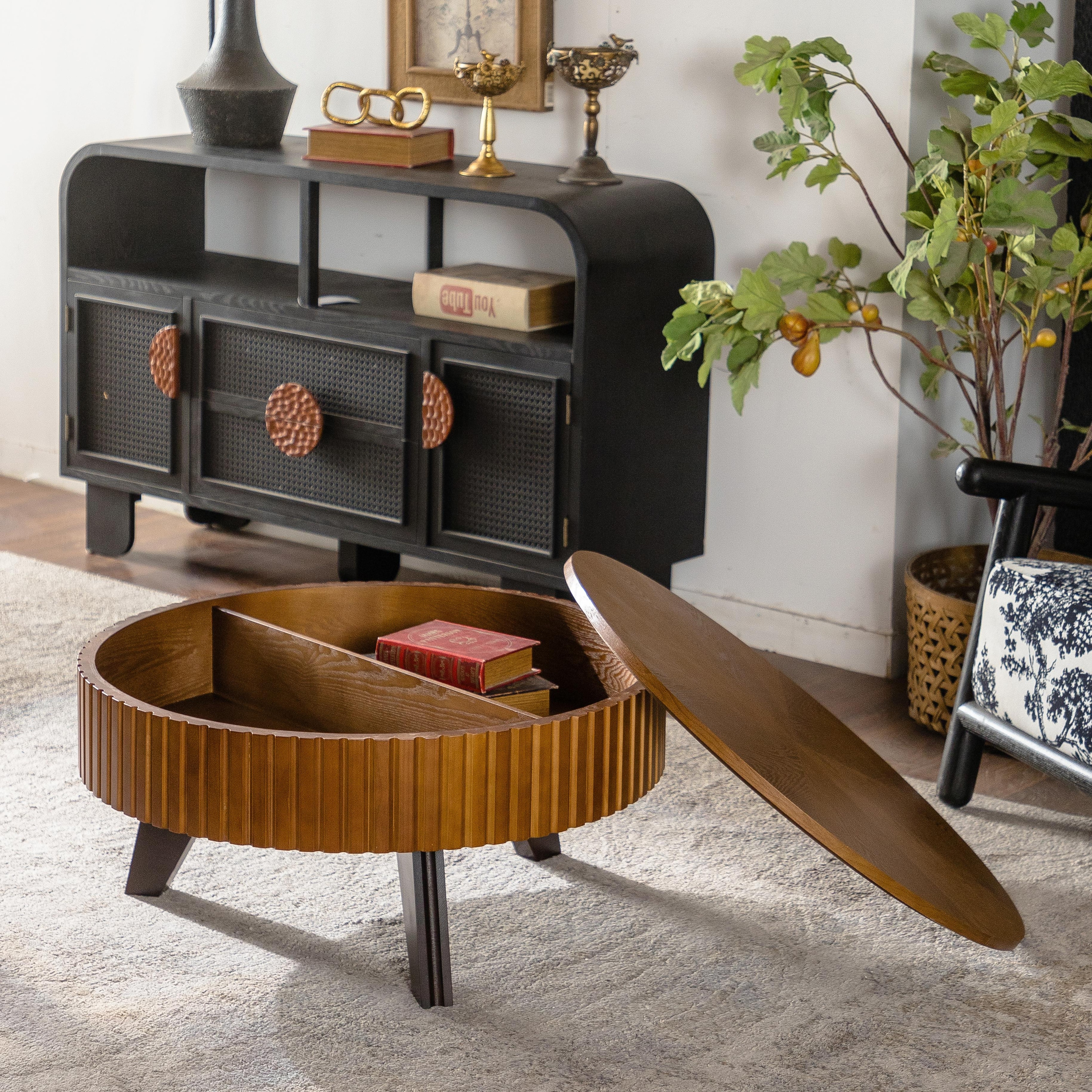 Retro Round Coffee Table with Storage
