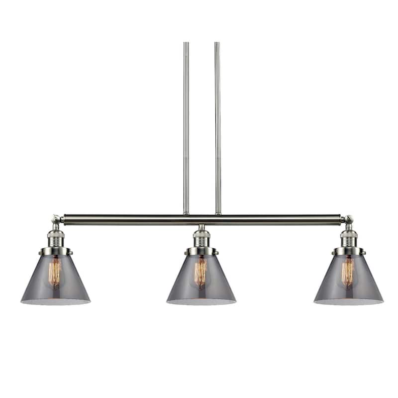 Innovations Lighting Large Cone 3 Light 40" Wide Linear Chandelier - Brushed Satin Nickel / Smoked