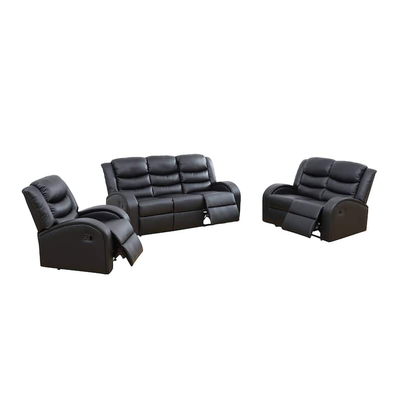 Black Faux Synthetic Leather 3-Piece Couch Living Room Sofa Set