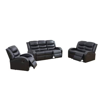 Black Faux Synthetic Leather 3-Piece Couch Living Room Sofa Set