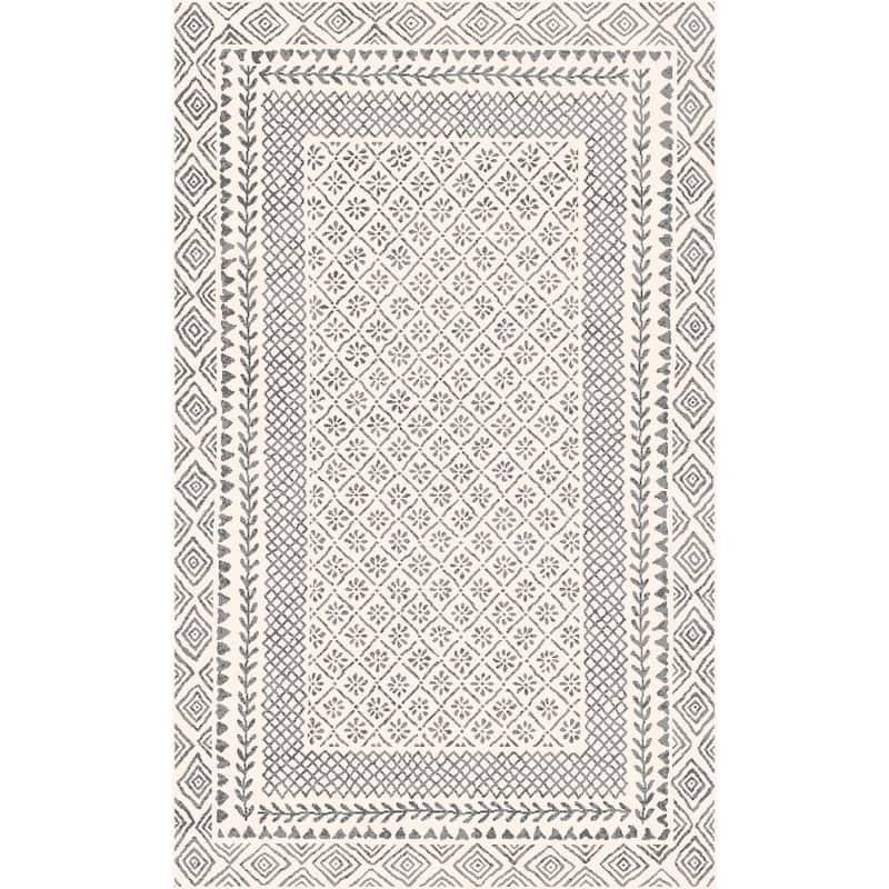 Livabliss Tiffany Grey Bohemian Border Area Rug