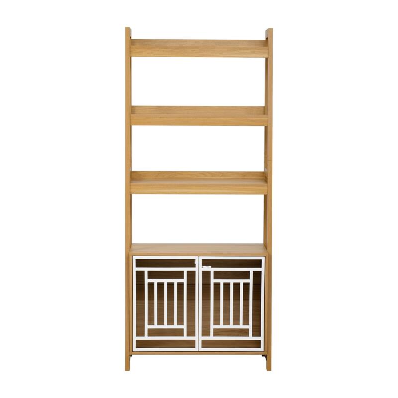 Anmytek Dog Crate Ladder Bookshelf Combo Pet Furniture with Storage and Geometric Doors