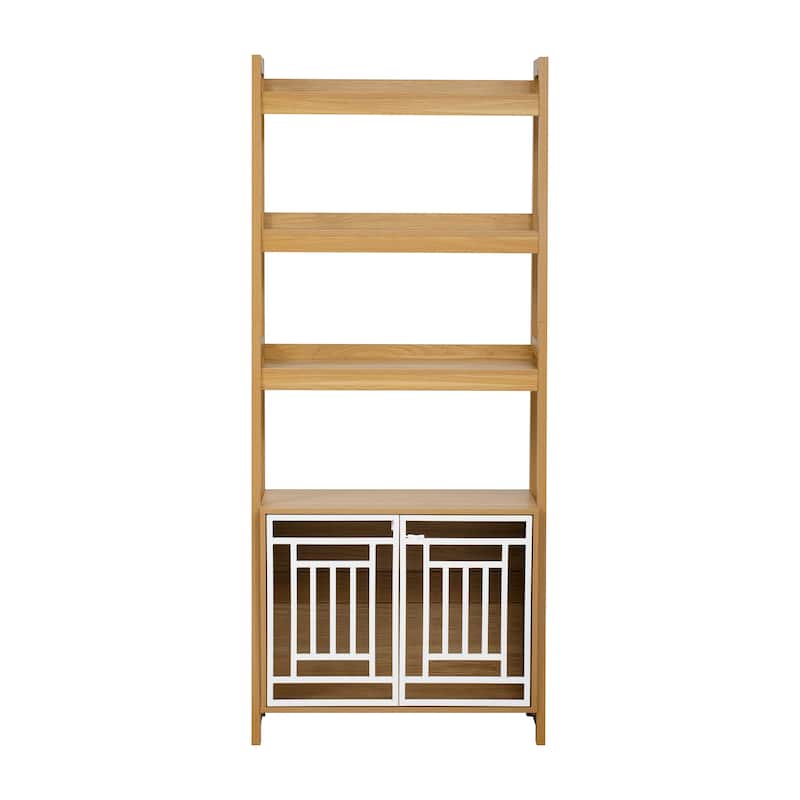 Modern 2-in-1 Dog Furniture: Tall Wood Display Shelf with Storage, Combining a Dog Kennel and Bookcase - Ancient Oak