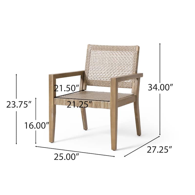 Outdoor Wicker and Acacia Wood Club Chairs, Set of 2