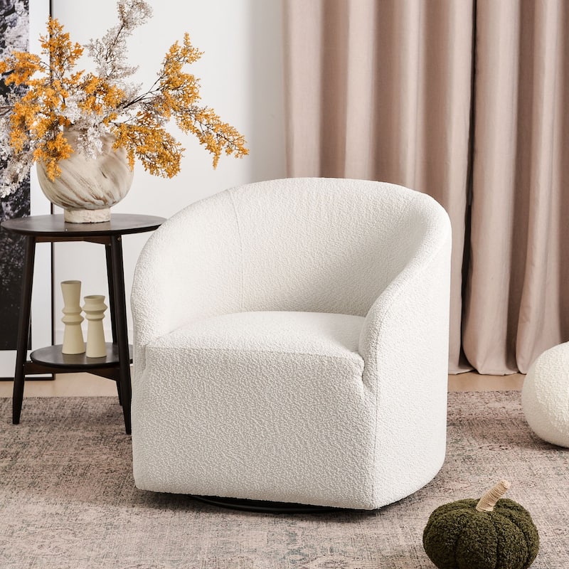 KINWELL 32"W Boucle Upholstered Swivel Barrel Accent Armchair
