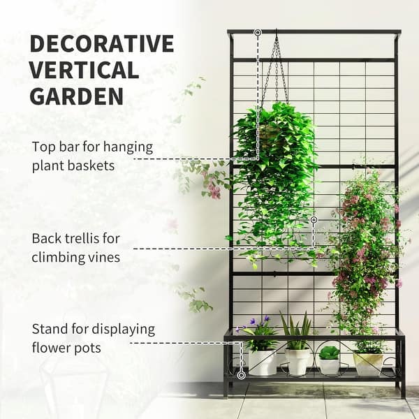 Outsunny Tall Plant Stand with Trellis and Hanging Bar, Metal Plant Holder Flower  Stand - On Sale - Bed Bath & Beyond - 42410817