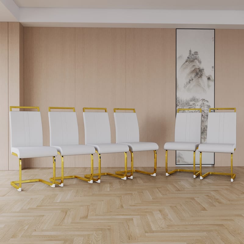 Modern Dining Chair, PU Faux Leather High Back Upholstered Side Chair with C-Shaped Base, for Dining Rooms, Gray, 2-Piece Set