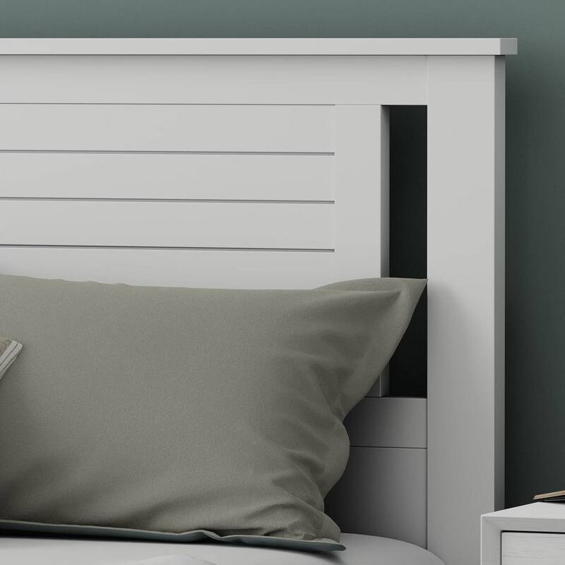 White Rubber Woode Headboard with Horizontal Slat Design for Standard Bed Frames
