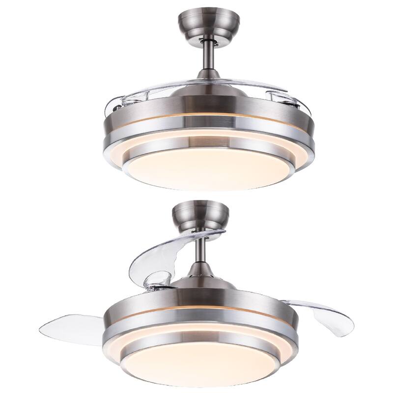 42 inch Reversible Retractable Modern Decorative Silver/white Ceiling Fan With Light and Remote - 42inch