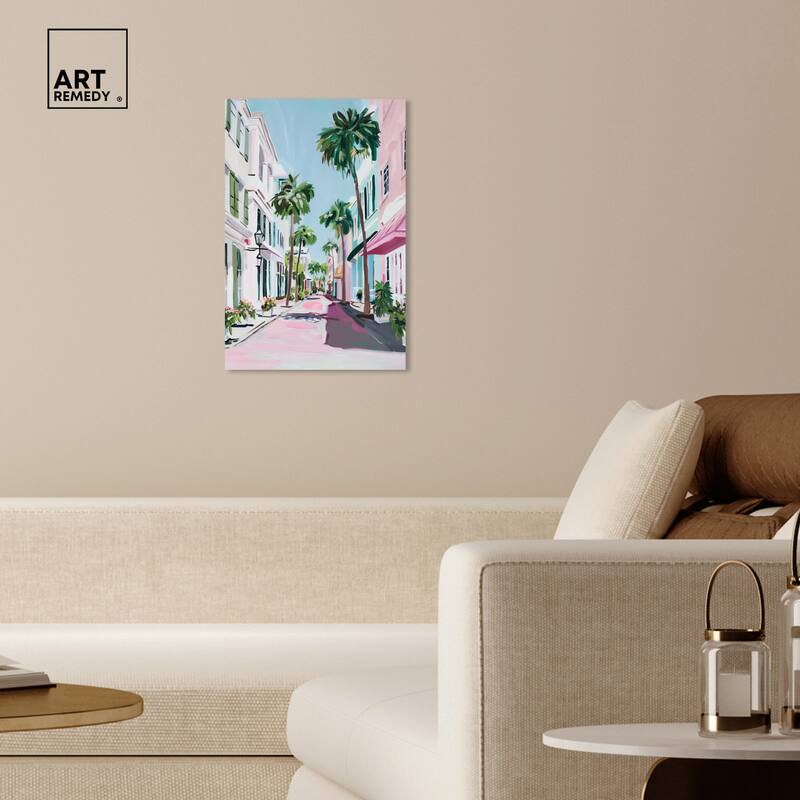 Art Remedy Down The Avenue Gallery Wrapped Colorful Coastal 1 Piece Canvas Wall Art