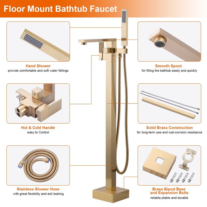 WOWOW Single-Handle Freestanding Tub Faucet with Handheld Shower