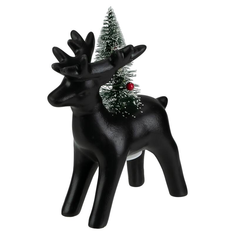 7.5" LED Lighted Ceramic Standing Reindeer with Christmas Tree Warm White Lights