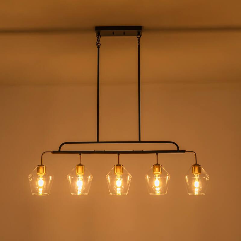5 - Lights Modern Linear Glass Chandelier Kitchen Island Pendant Light - W44"