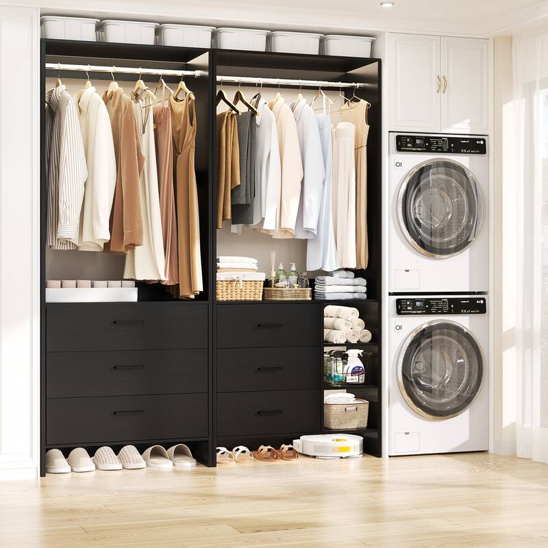 Cimly Set of 2 Closet Organizer with Drawers, Closet System with Hanging Rods and Storage Shelves