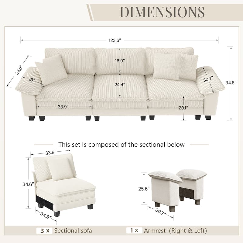 MAISON ARTS Cloud Modular Sofa, Deep Seat Chenille or Corduroy Couch with Removable Arms, 1–4 Seater