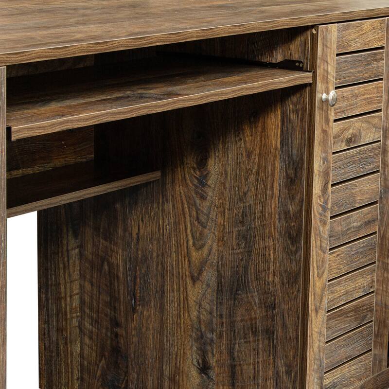 Home Office Computer Desk with Pantry Cabinet and Drawers
