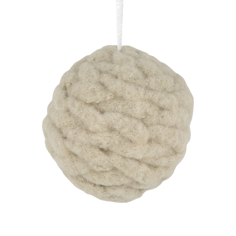 3.75" Beige Woven Yarn Ball Hanging Christmas Ornament