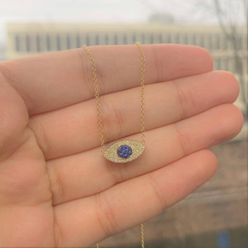 Joelle Collection Evil Eye Necklace 14K Gold Diamond & Sapphire