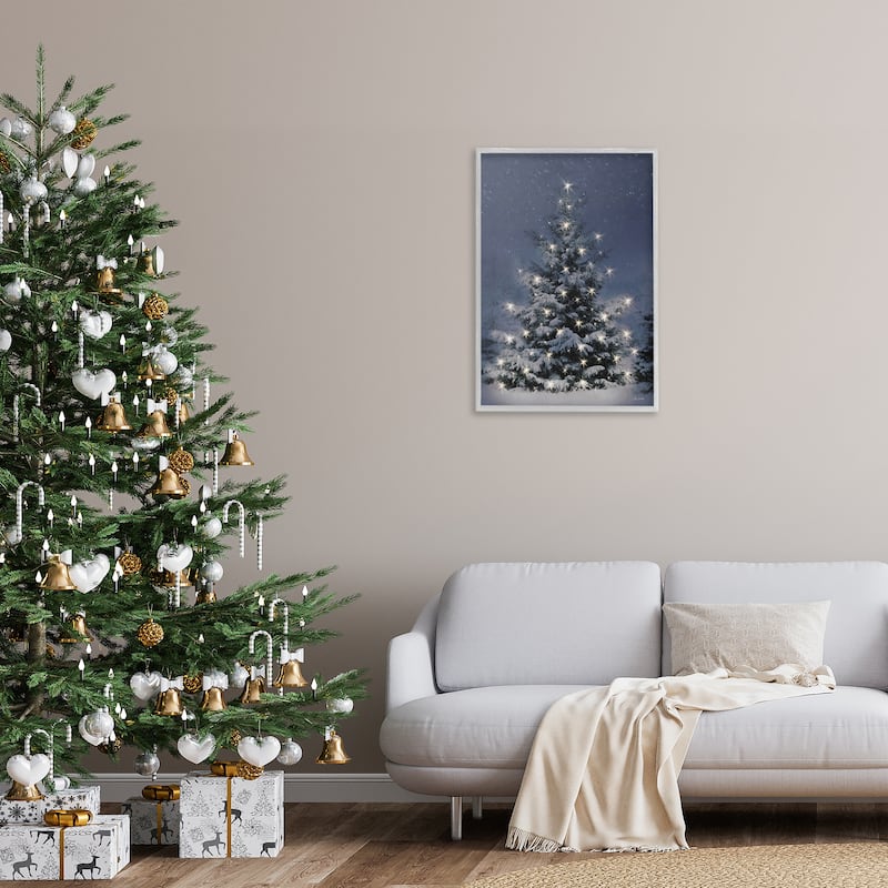 Stupell Snowy Nighttime Christmas Tree Framed Giclee Art Design By Lori Deiter