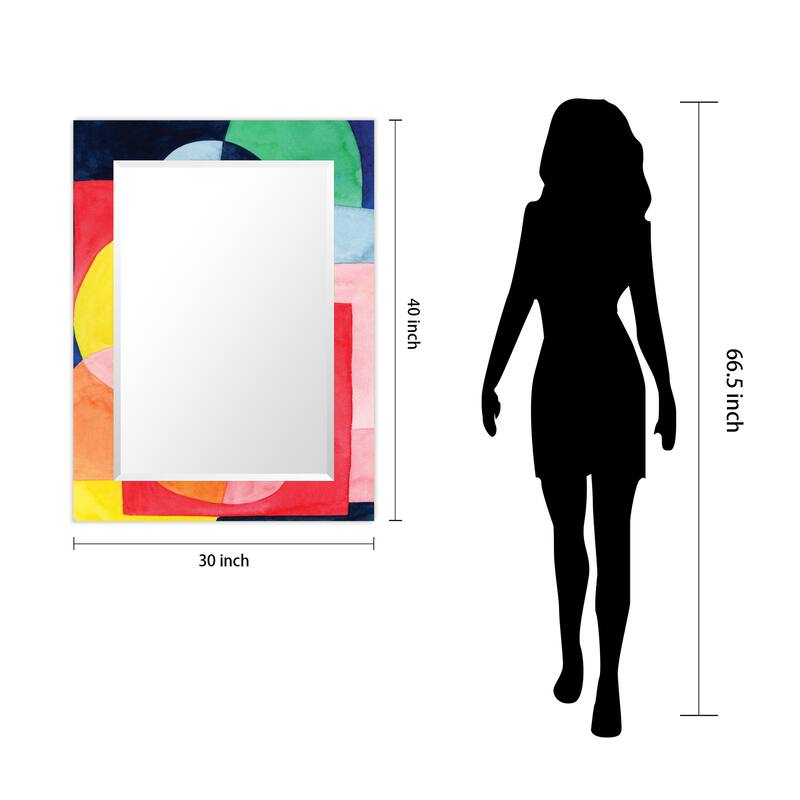 Launder Rectangular Beveled Mirror on Free Floating Printed Tempered Art Glass - Clear - 40" x 30"