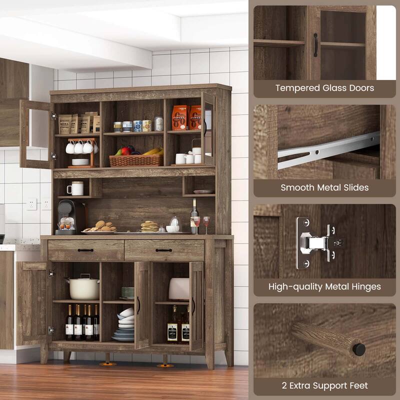 Costway Kitchen Pantry Cabinet with Microwave Countertop Double Glass - See Details