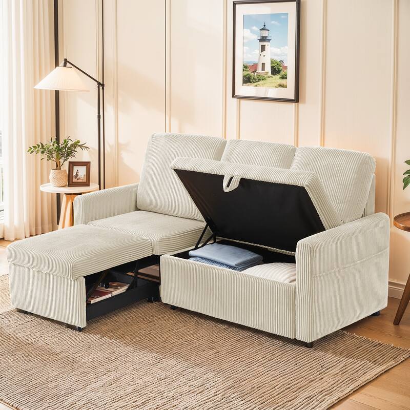 Pocassy 71" Corduroy Fabric Modern 3 Seater L-Shaped Sofa with Reversible Chaise