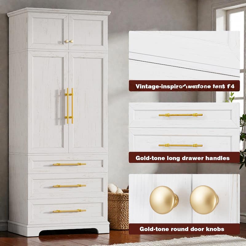 78.2" Farmhouse Kitchen Pantry Cabinet with 8 Door Shelves, 3 Adjustable Shelves and 3 Drawers for Kitchen & Dining Storage