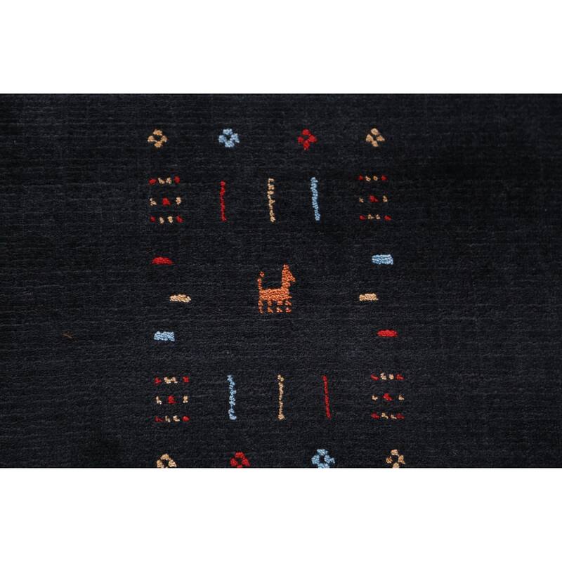 Hand Knotted Oriental 100% Wool Carpet Tribal Tribal Navy Blue & Blues Gabbeh Area Rug - 9' 8'' X 8' 0''