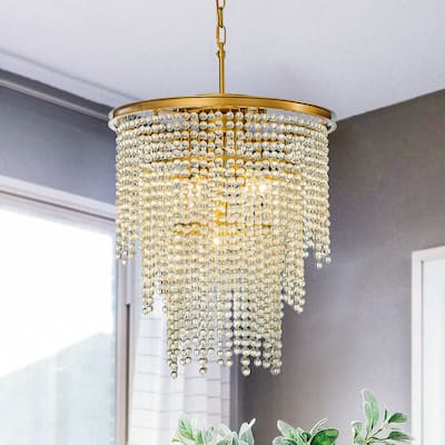 OB - Glam And Elegant 5-Light 18" Cone Shape 3-Tier Glass Chandelier - W 18"