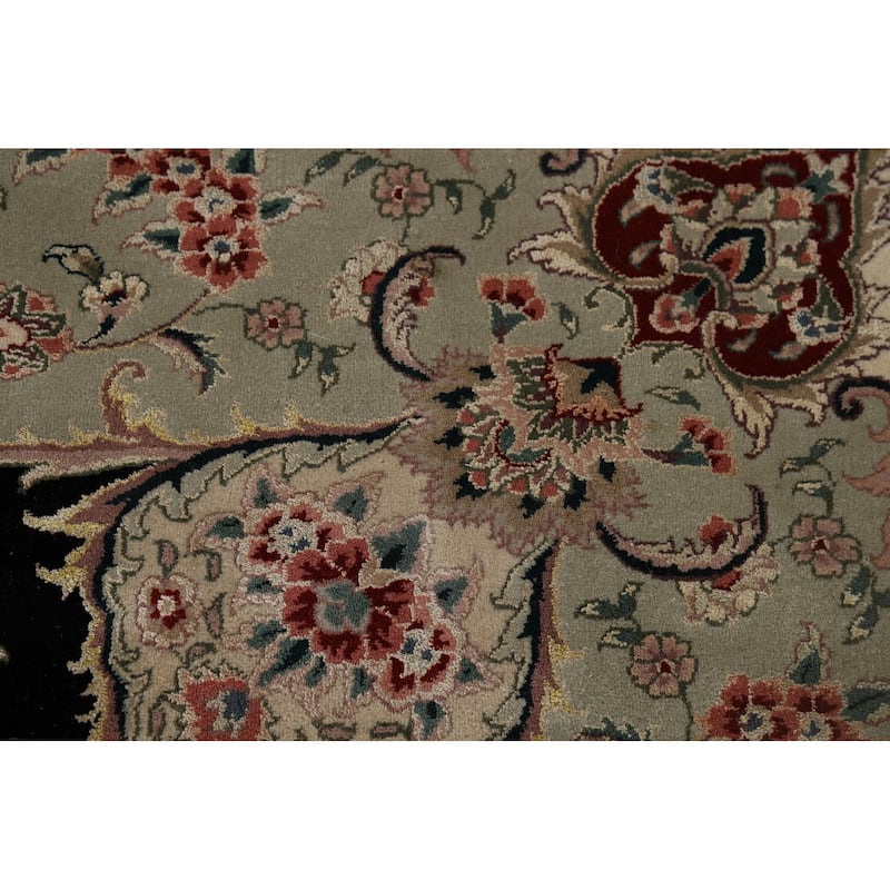 Black Aubusson Chinese Vintage Large Rug Hand-Knotted Wool Carpet - 10'3" x 14'1"
