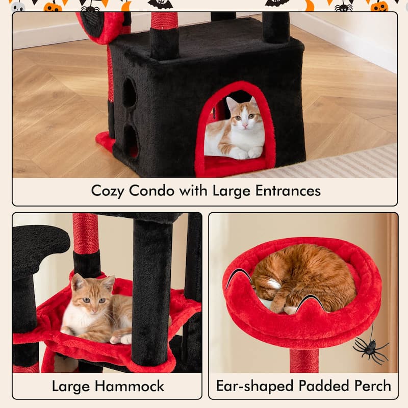 Costway 52" Gothic Cat Tree with Plush Perch & Condo Hammock& Hanging - as pic shows - See Details