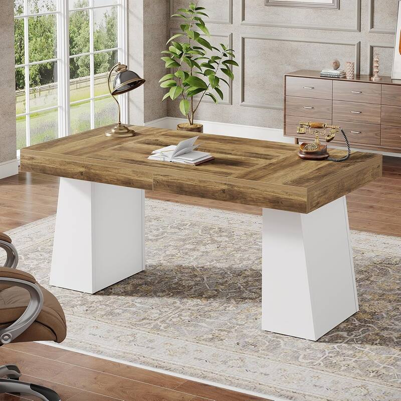 55 Inches Executive Desk with Double Trapezoid Base for home office