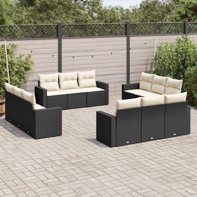 vidaXL Patio Sofa Set with Cushions Outdoor Furniture 12 Piece Poly Rattan