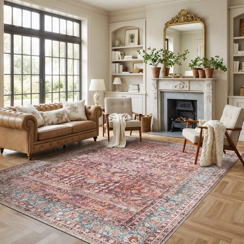 World Rug Gallery Vintage Distressed Bordered Washable Area Rug - 10'x14'