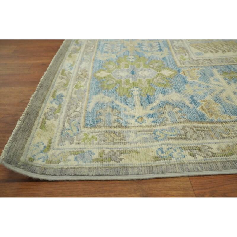 Handmade Gray Oushak Vegetable Dye Area Rug, Medallion Geometric Carpet - 9' 8'' X 8' 3''