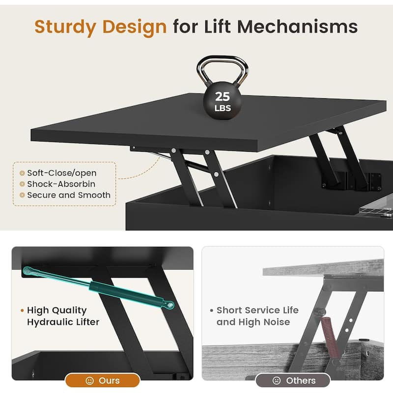 Coffee Table Lift Top 2 Drawers Hidden Compartment for Living Room