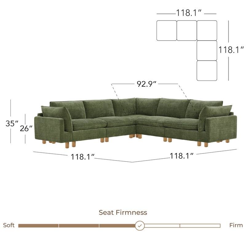 Spruce & Spring Modular Cloud Couch Sofa with Wood Legs for Living Room