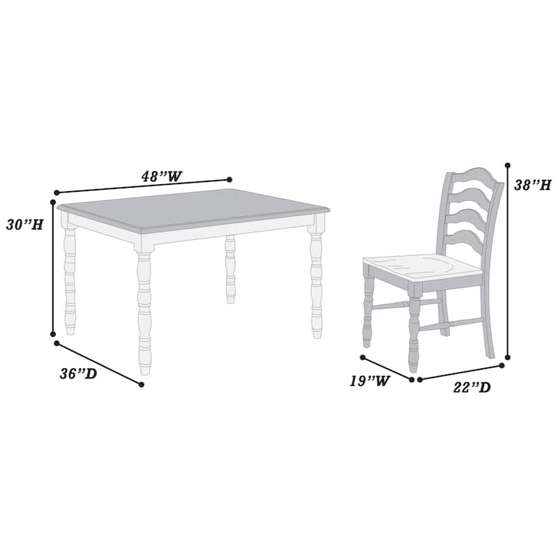 5-Piece Ranch Style Dining Set with Oak Top Table & Ladder Back Chairs