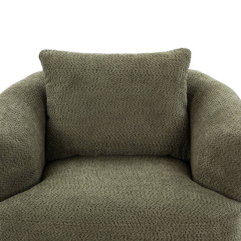 Chenille 360° Swivel Barrel Chair with Throw Pillow, Pocket Spring Cushion and Ergonomic Armrests