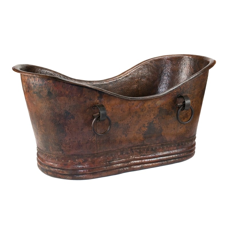 67-in Hammered Copper Double Slipper Bathtub With Rings in Oil Rubbed Bronze (BTDR67DB)
