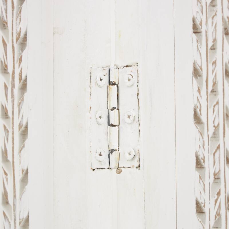 White Mango Wood Cutout 3 Panel Geometric Partition Room Divider Screen