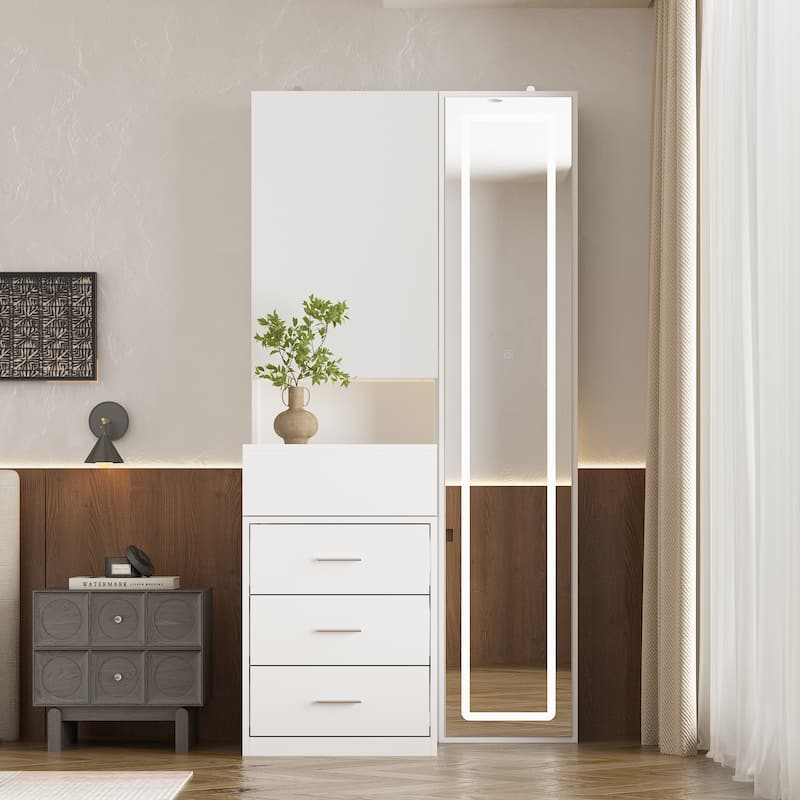 Mirror Dresser with Soft LED Highlights Dressing Cabinet Makeup Vanity - 31.5"x63"