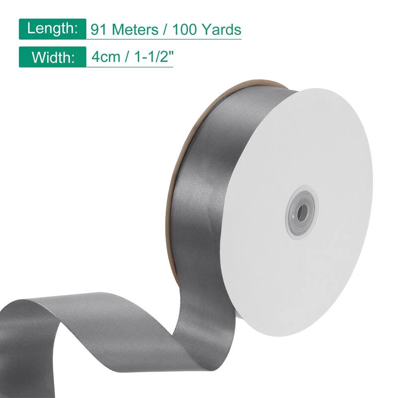 Satin Ribbon, 100 Yards Single Face Polyester Satin Ribbon - Dark Grey - 1-1/2 Inch
