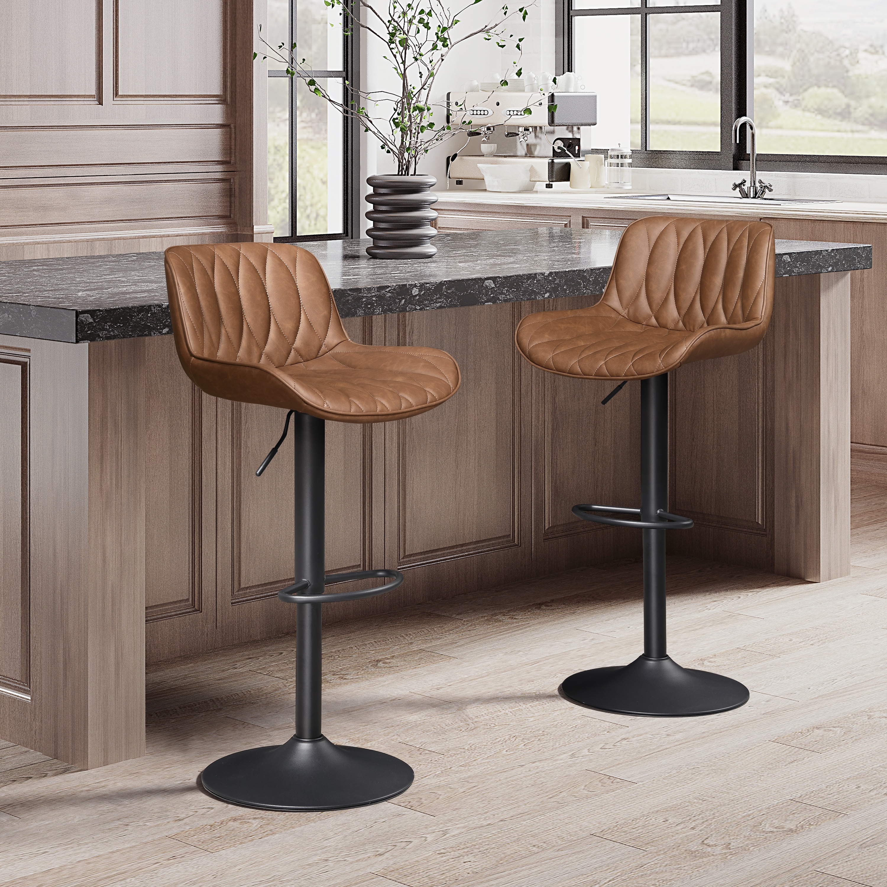 Tan leather sales swivel bar stools